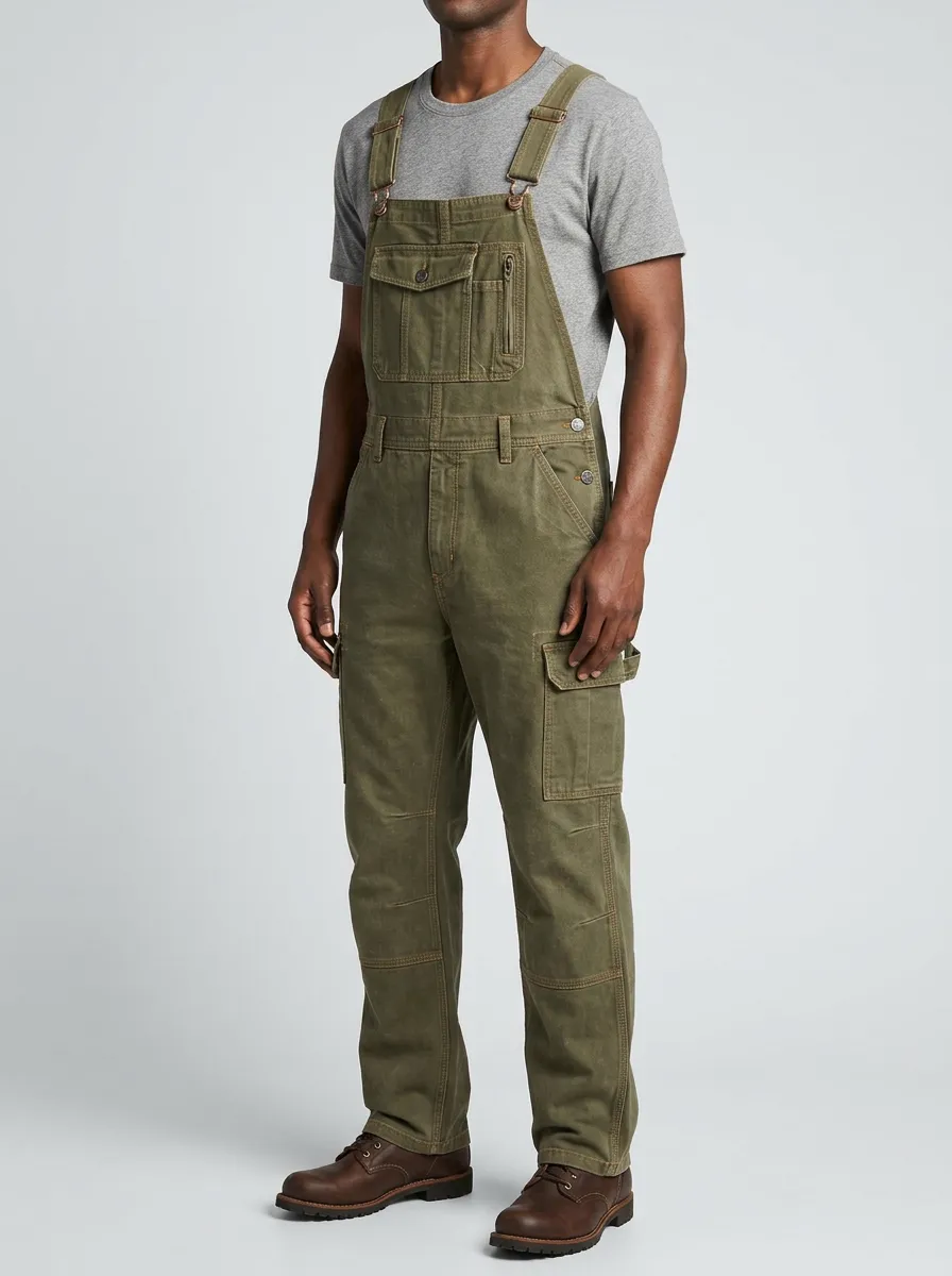 Men's Olive Green Cargo Utility Printed Overalls