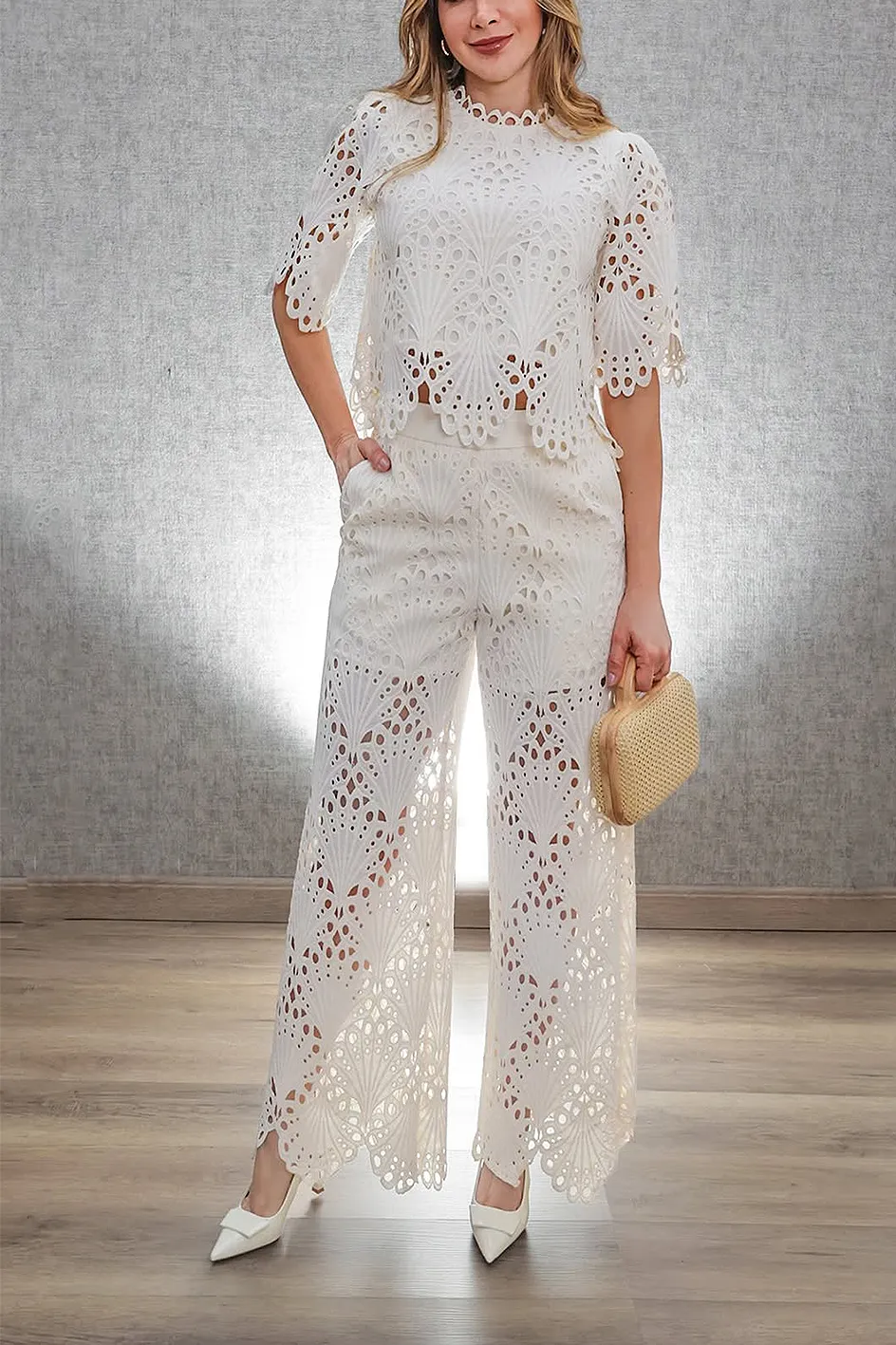 Women'S Hollow Top & Pants Set