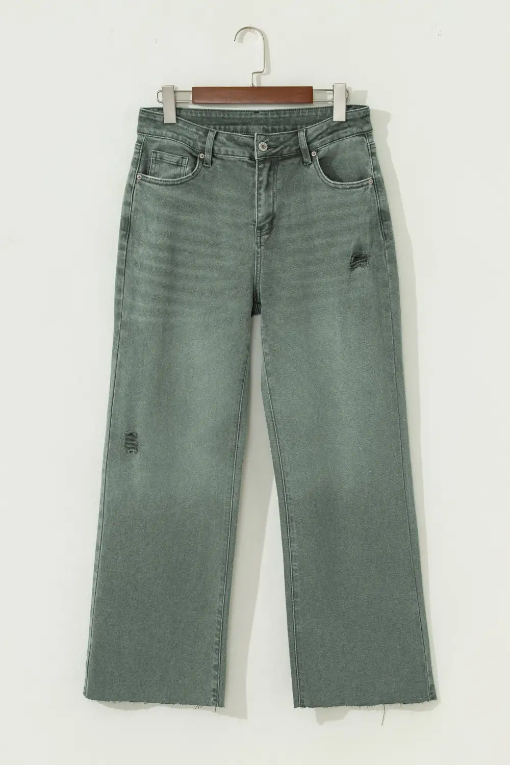 Washed Wide Leg Distressed Denim Jeans