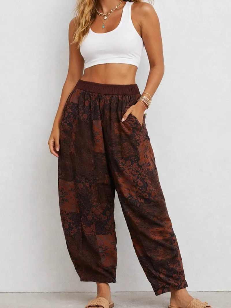 Boho Elastic Waist Barrel Leg Pants
