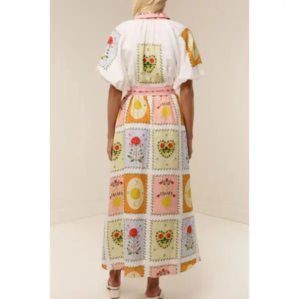 Printed Short Sleeve Belted Maxi Dress