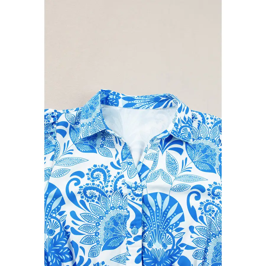 Sky Retro Print Drawstring Waist Ruffled Mini Dress