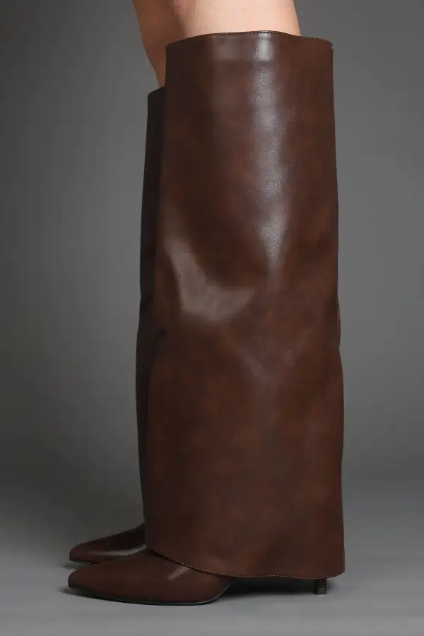 Stiletto Slouch Fold-Over Pointed Toe Knee High Boots