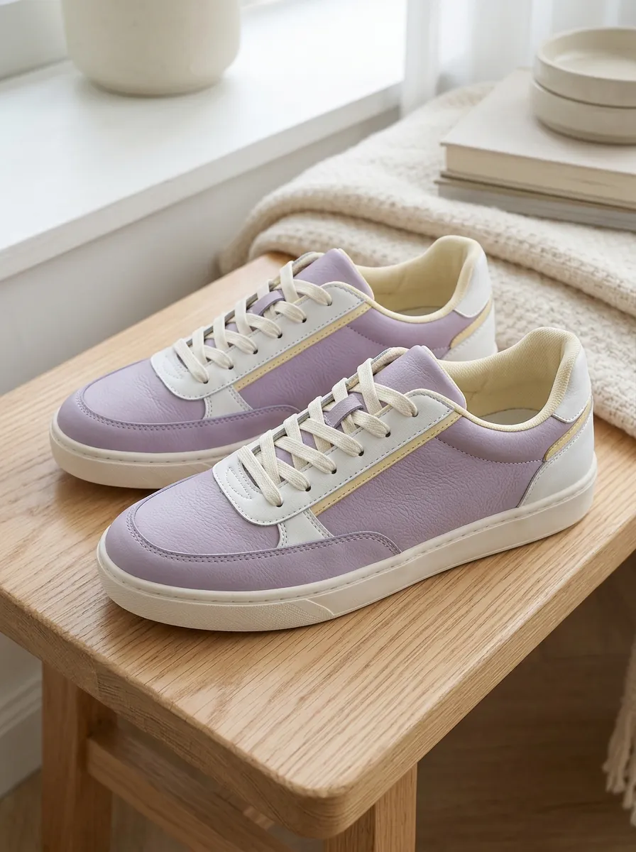 Women's Pastel Purple Colorblock Leather Printed Sneakers