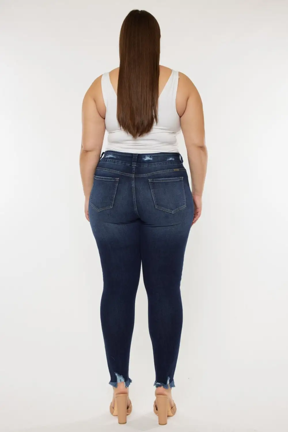 Tailored High Waist Raw Hem Denim Jeans