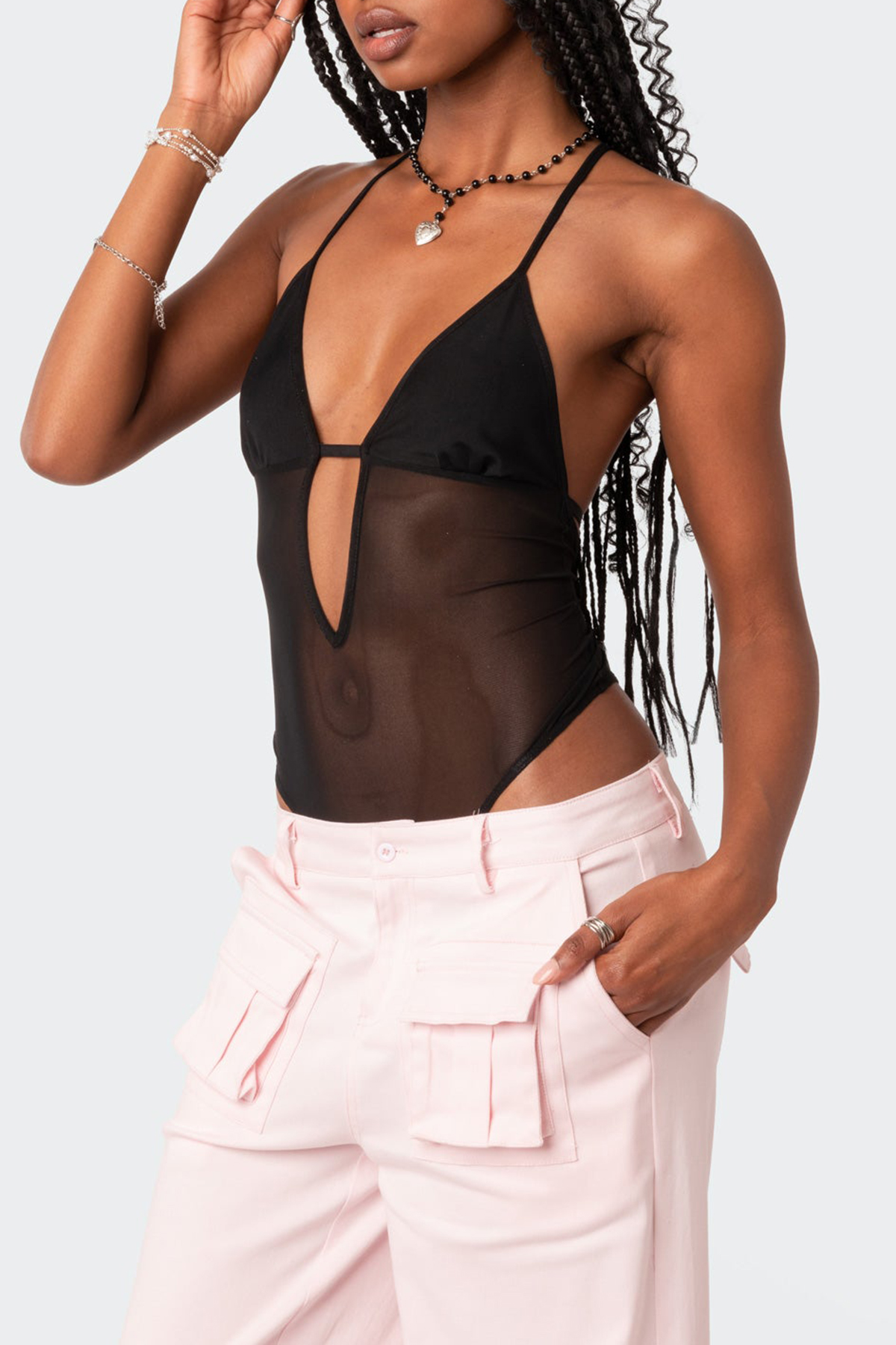 Open Back Sheer Mesh Bodysuit