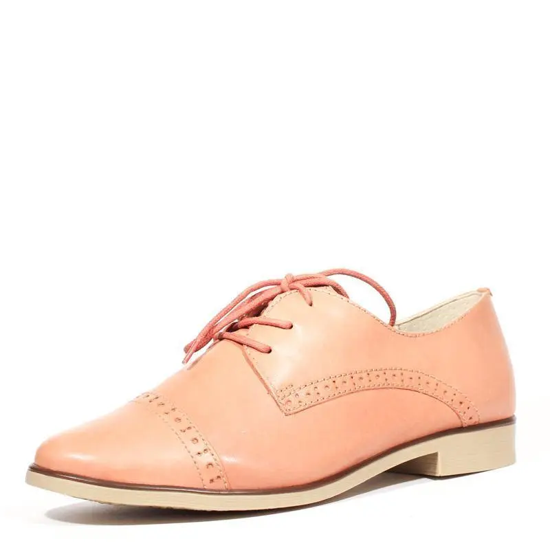 Perforated Cap Toe Lace Up Flats