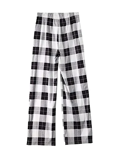 Women's Plaid Print Drawstring High Waist Straight Leg Pants Casual Loose Long Pajama Lounge Trousers