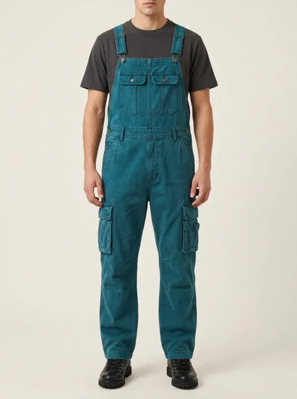 Men's Casual Workwear Washed Grey Cargo Dungarees