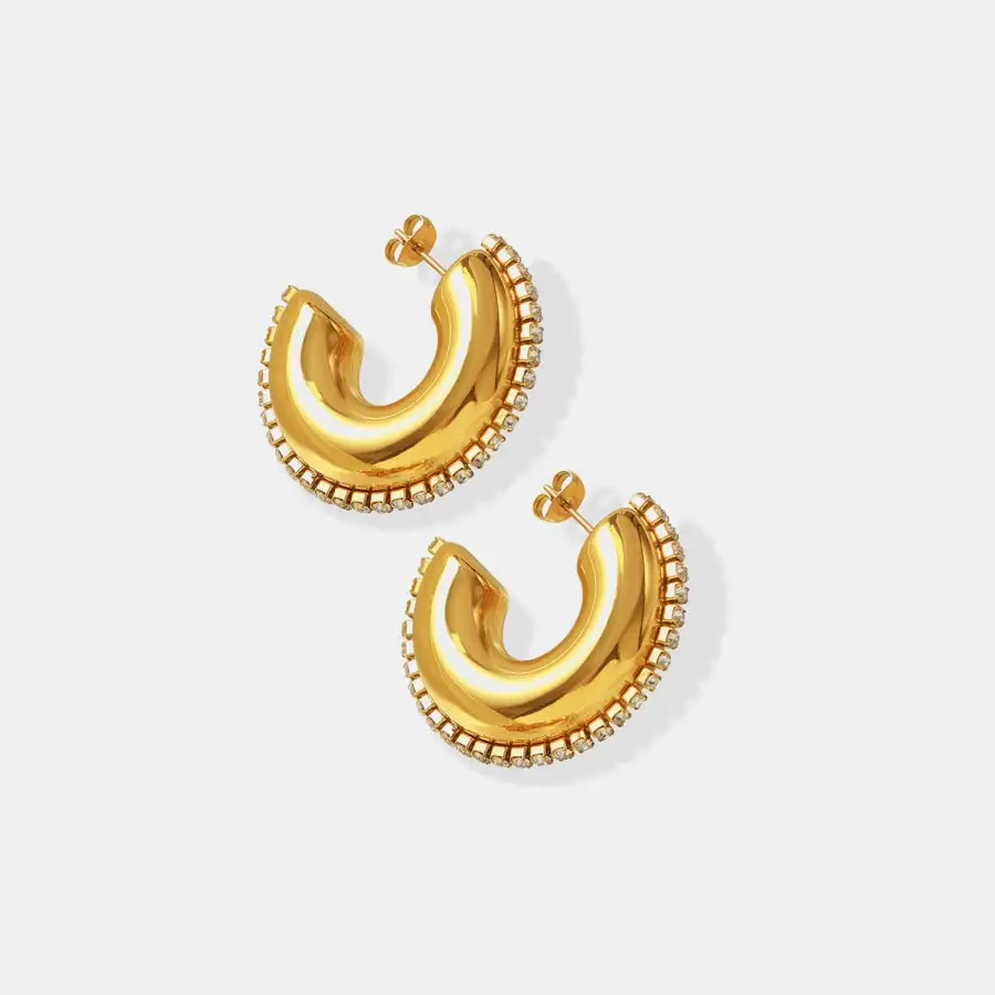 Titanium Steel Inlaid Zircon C Hoop Earrings