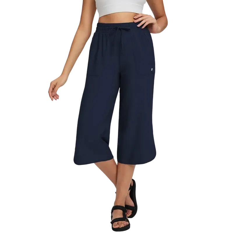 Women's Comfy Drawstring High-Waisted Crop Pants - Breathable Wide-Leg Loungewear