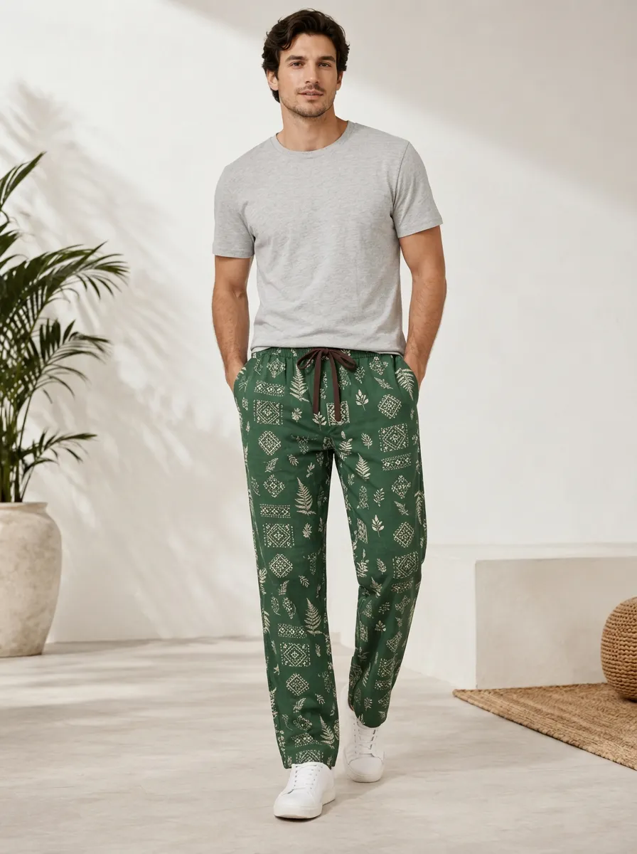 Men's Botanical Geometric Pattern Pants