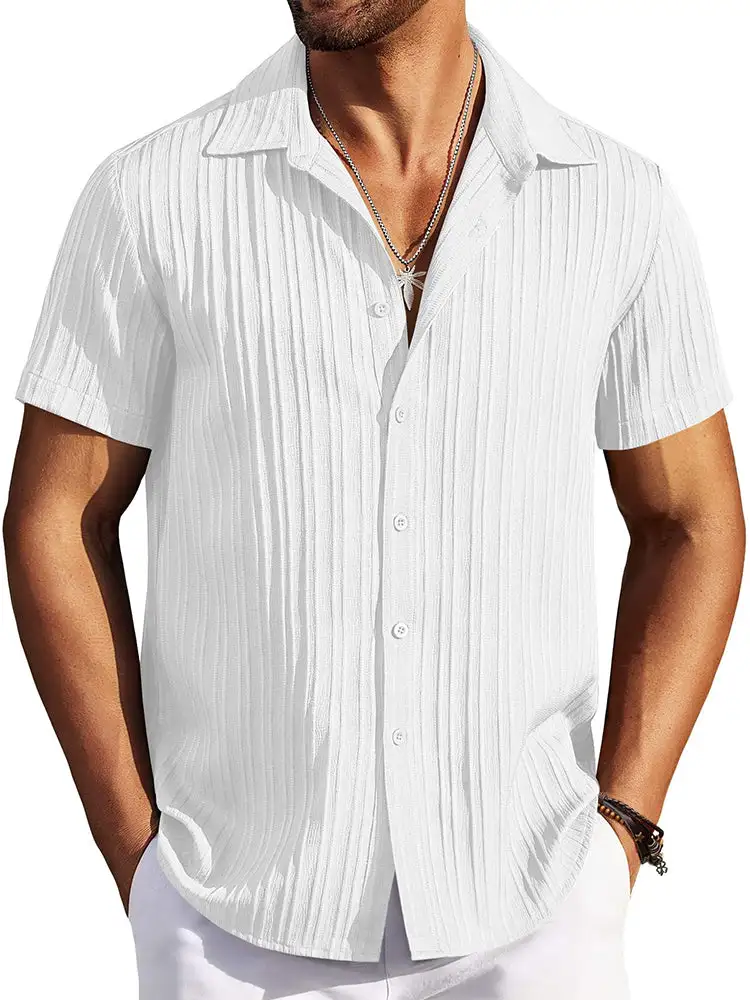 Casual Textured Summer Short Sleeve Beach Shirt