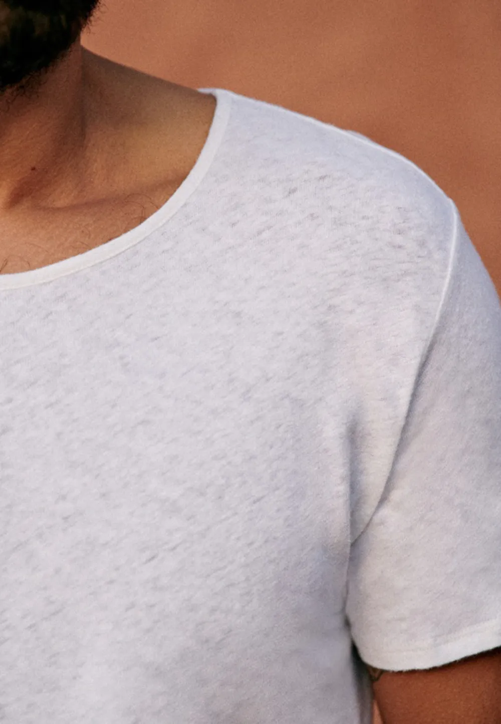 Cream Solid Cotton Crew Neck T-Shirt