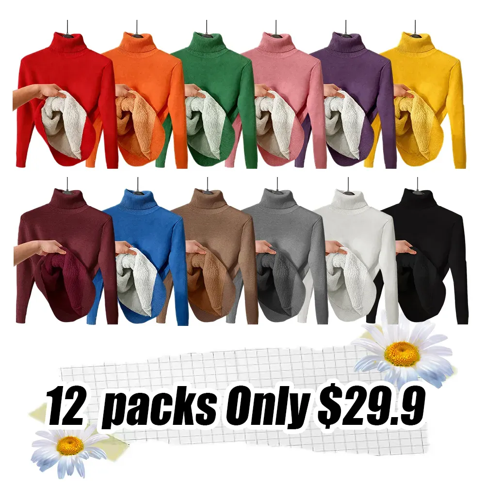 Women's solid color warm lining drop shoulder turtleneck sweater