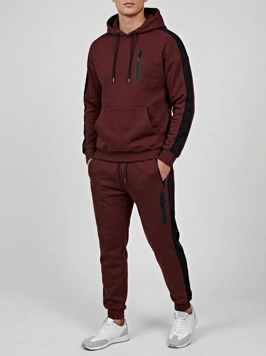 Men's Olive Green Side Stripe Zipper Pocket Tracksuit