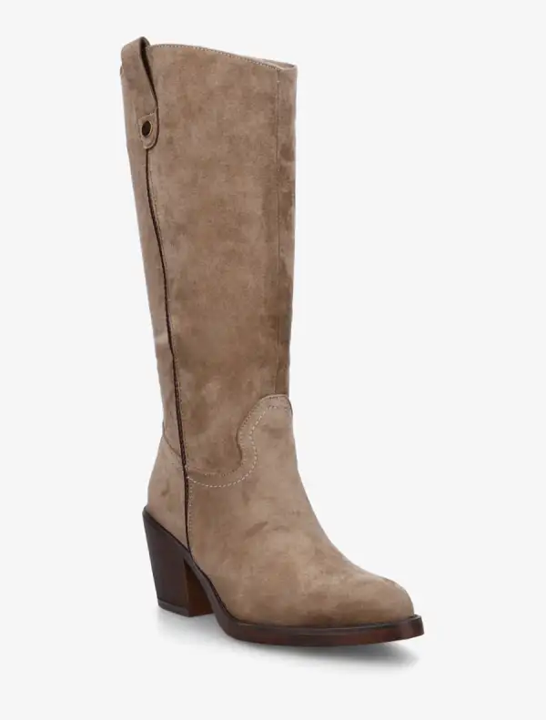 Tailored Block Heel Faux Suede Knee High Boots