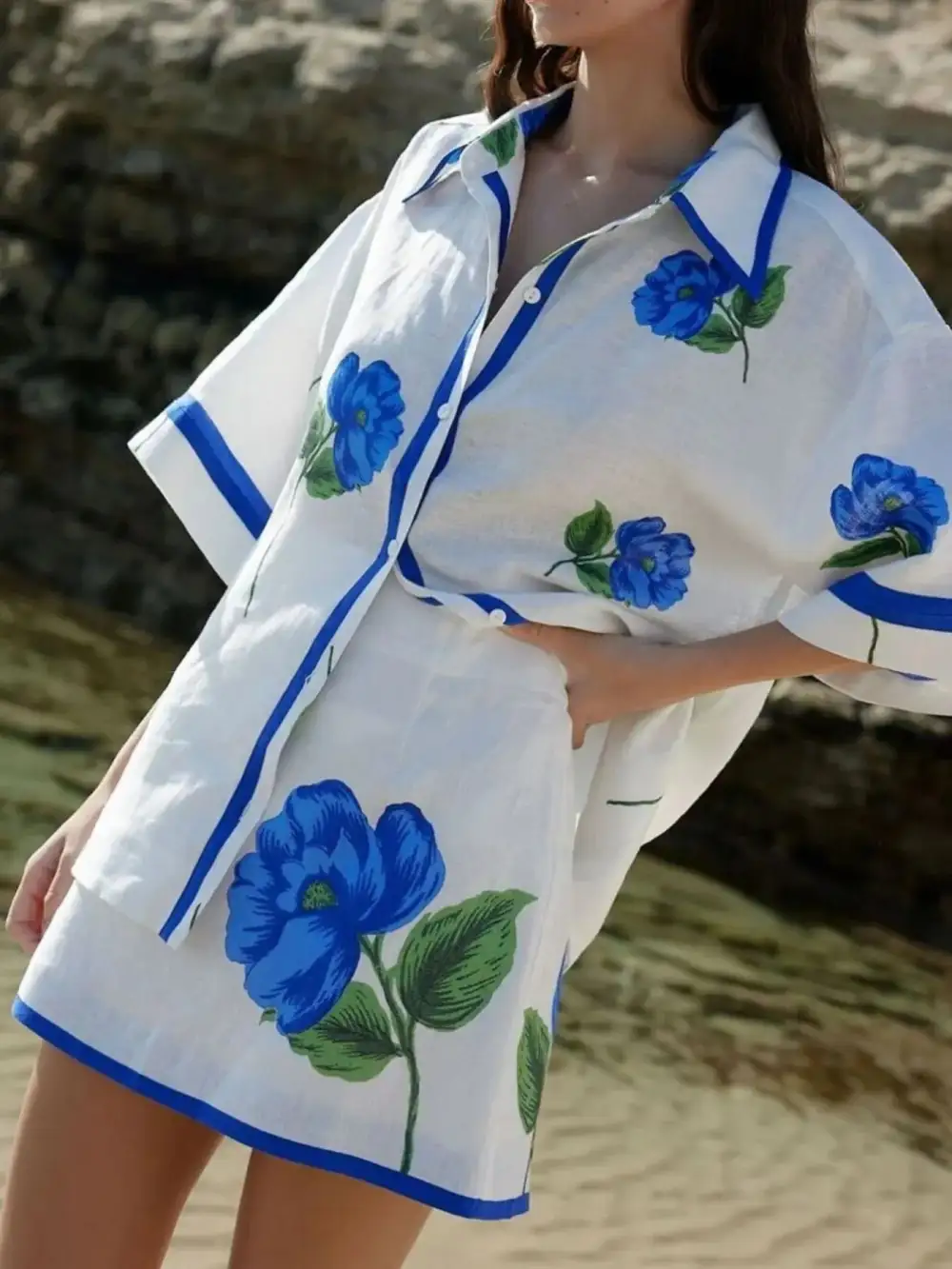 Button Front Printed Coordinated Set