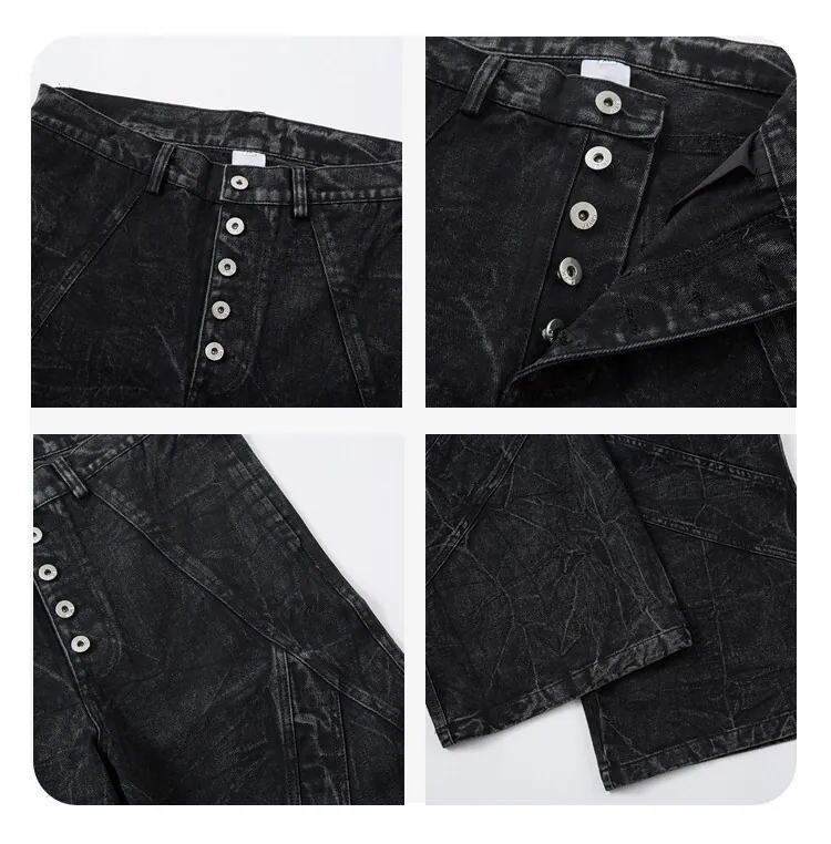 Heavy-Duty Patchwork Wide-Leg Denim Jeans