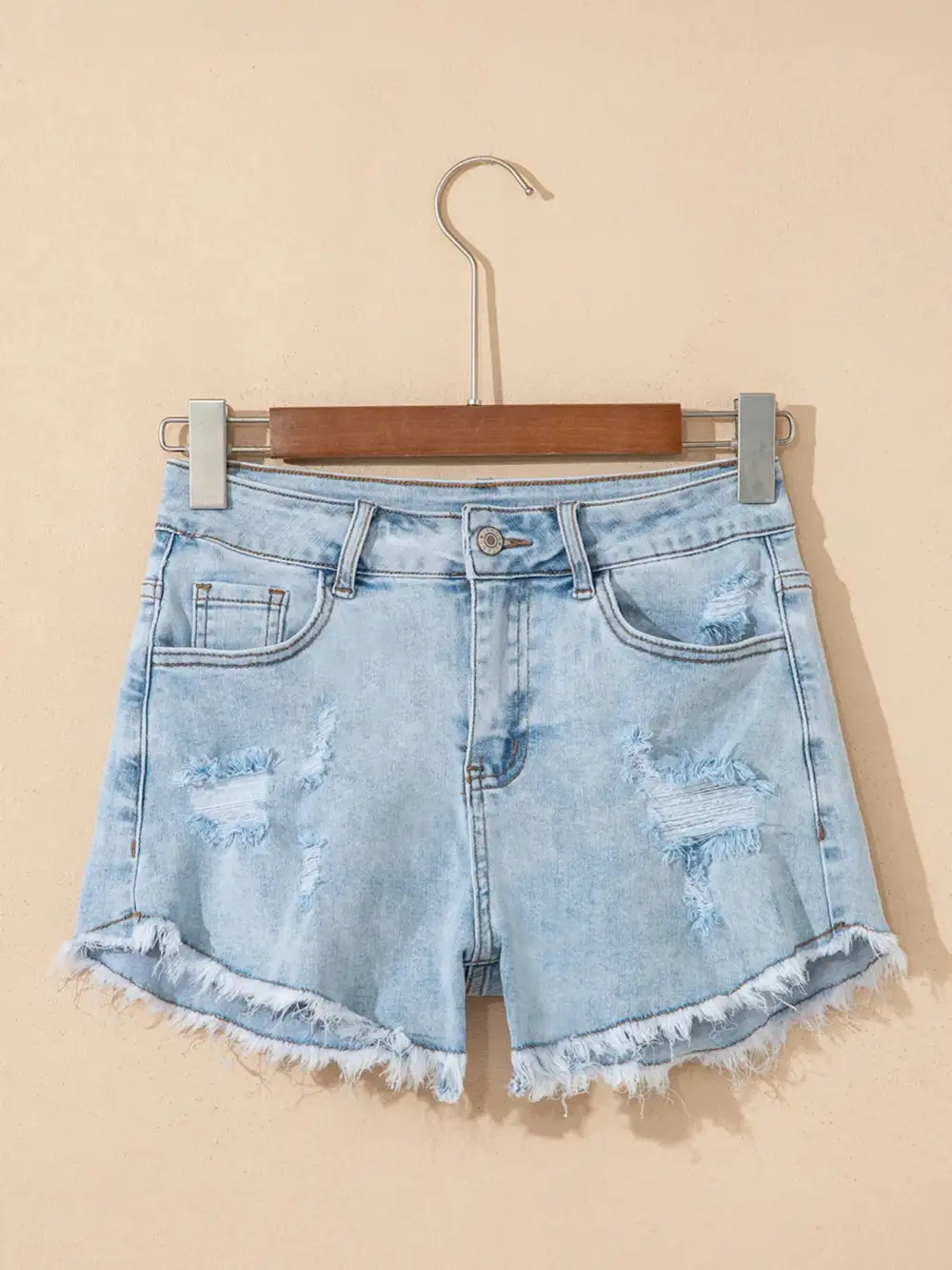High-Rise Distressed Raw Hem Denim Shorts
