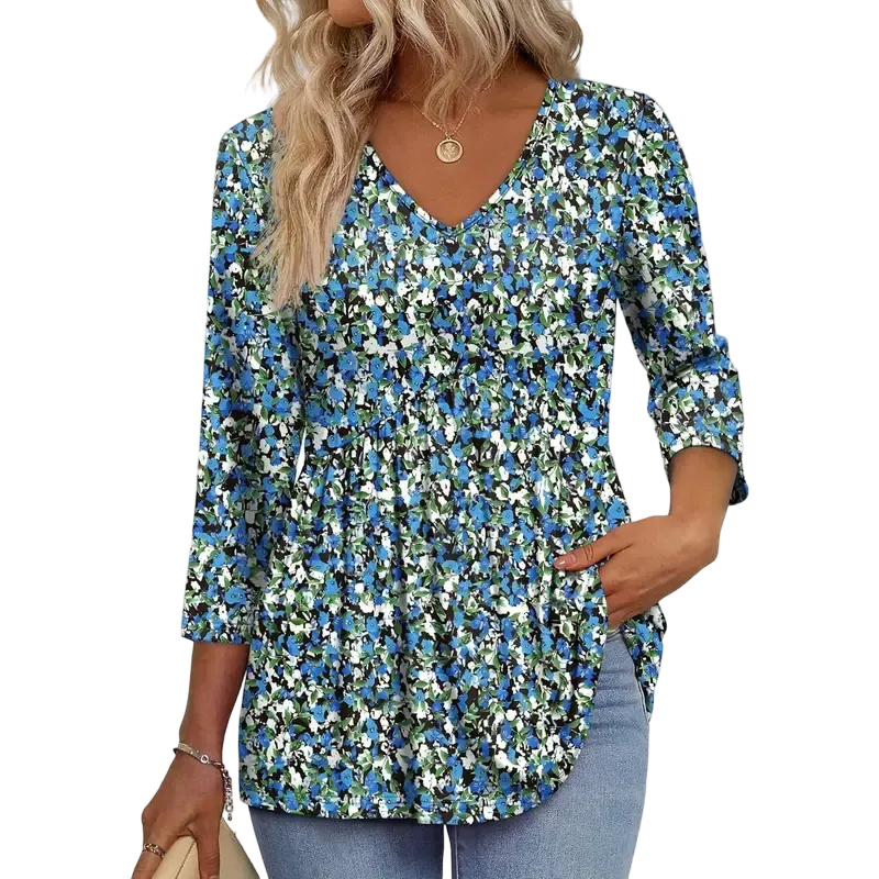 Women's three-quarter sleeve V-neck babydoll top