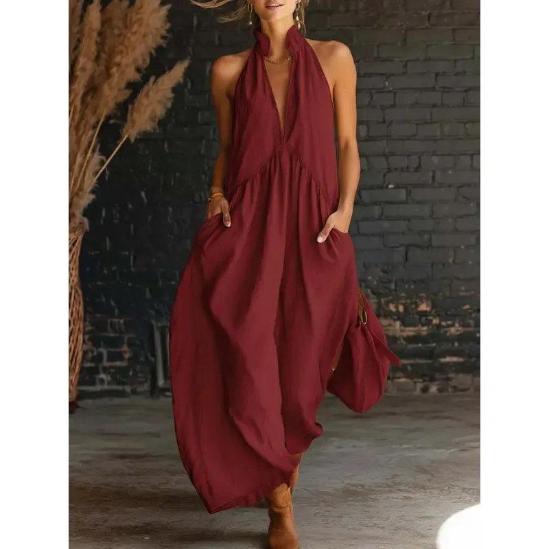 🔥Last Day: 8-Pack Only $24 🔥Women's Minimalist Halter Maxi Dress