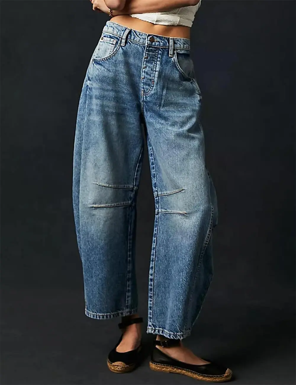 Mid Rise Wide Leg Jeans Barrel Denim Pants