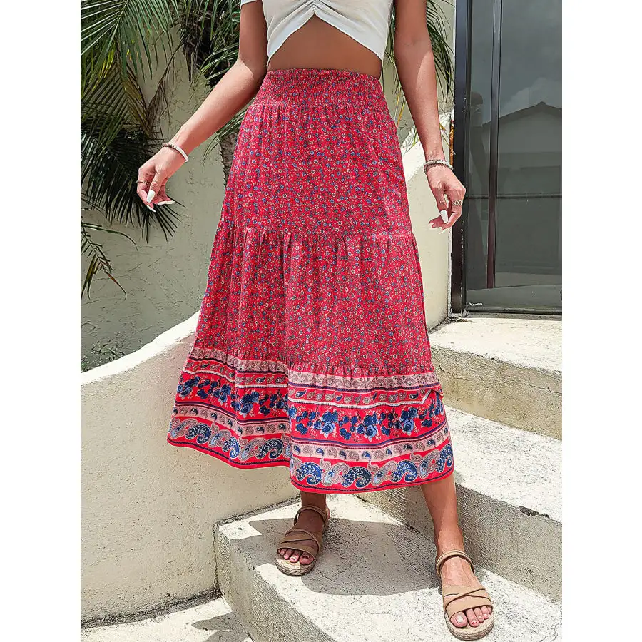 Printed Tiered High Waist Skirt