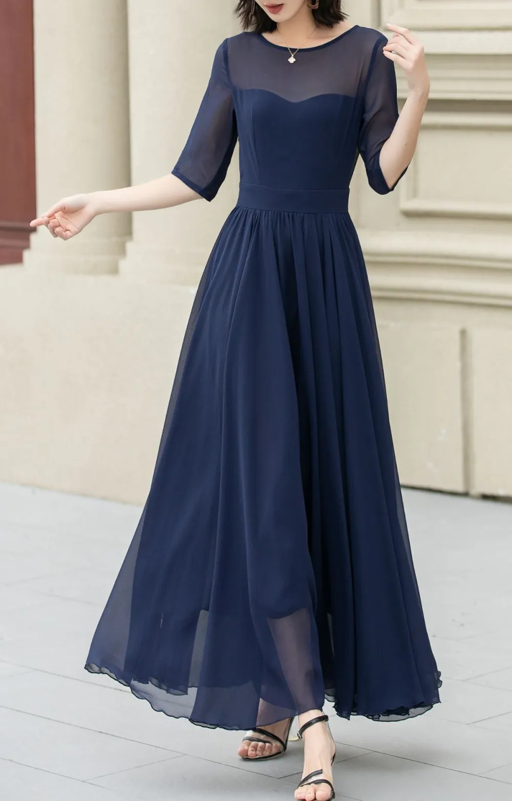 Classic Chiffon Fit And Flare Maxi Dress