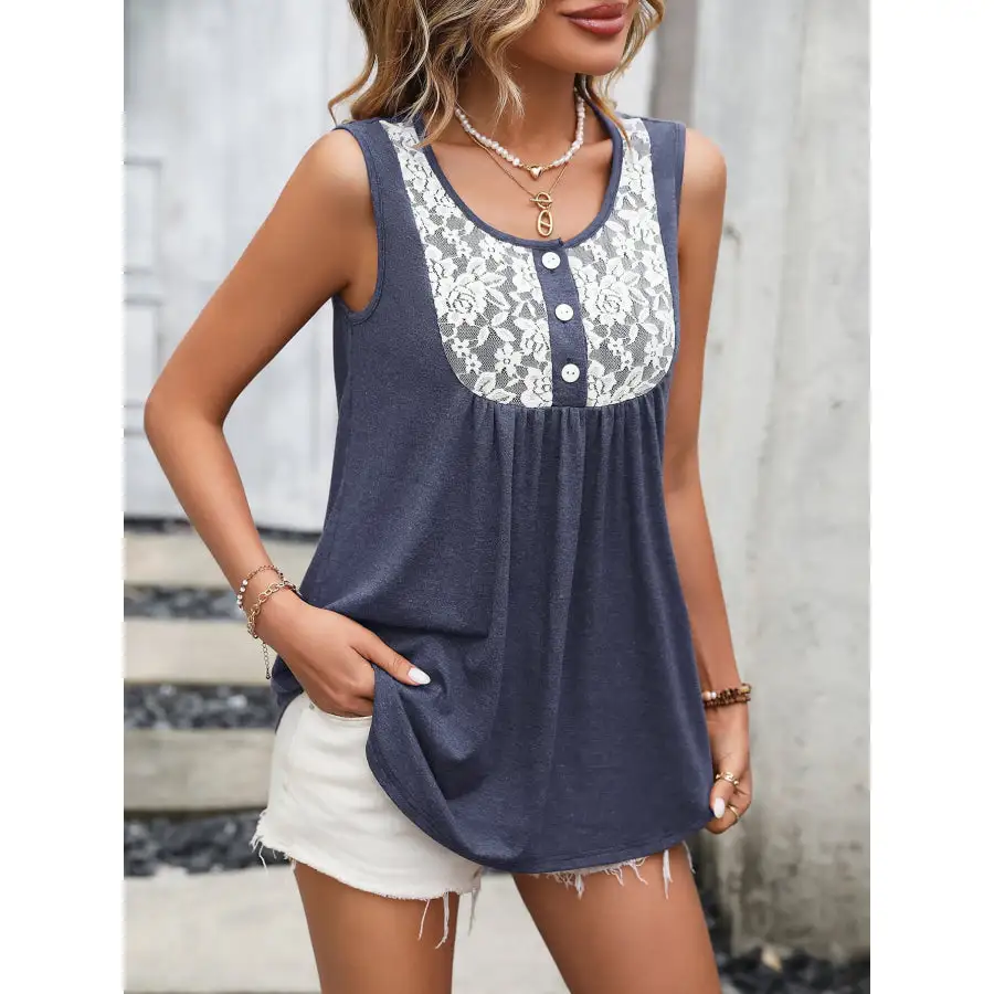 Scoop-Neck Lace-Detail Tank Top