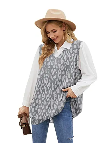 Sweater Vest Womens Knitted Oversized V Neck Sleeveless Sweater Knitwear Tank Tops with Pocket (S-3XL)