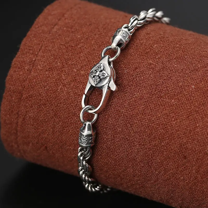 Sterling Silver Om Mani Padme Hum Double Bracelet