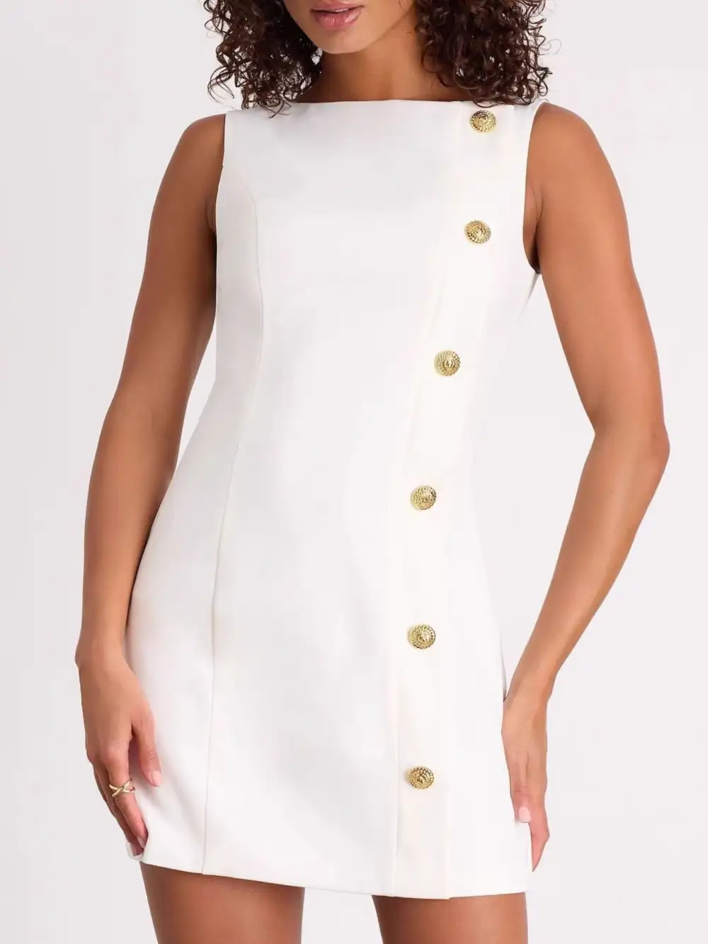 Polished Detail Sleeveless Mini Dress