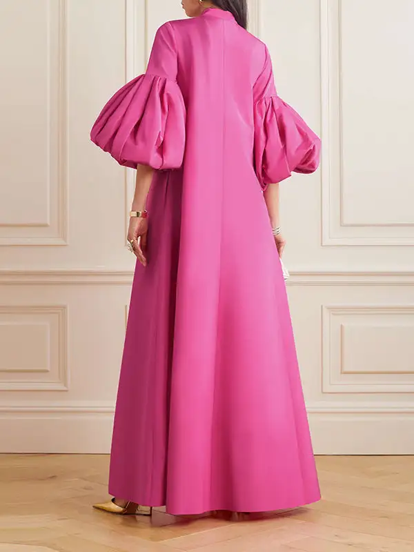 Loose Flower Shape Stand Collar Evening Dress Maxi Dress