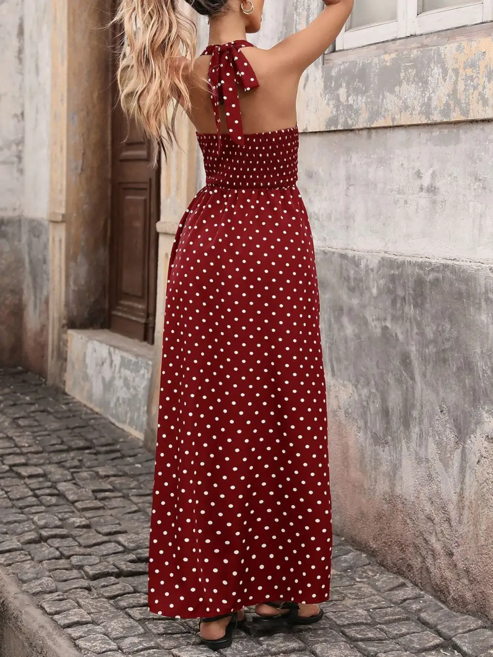 Drape Polka Dot Maxi Dress