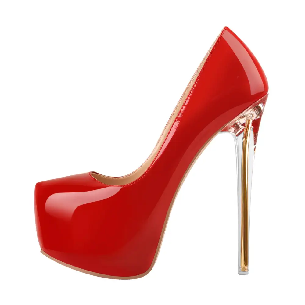Patent Finish Pointed Toe Platform Transparent Heel Pumps