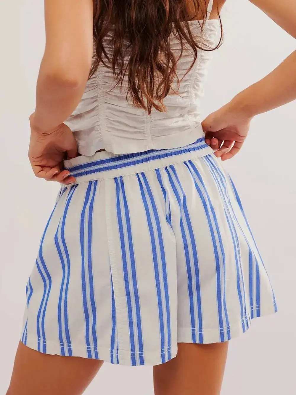 Cotton-Blend Striped Elastic Waist Shorts