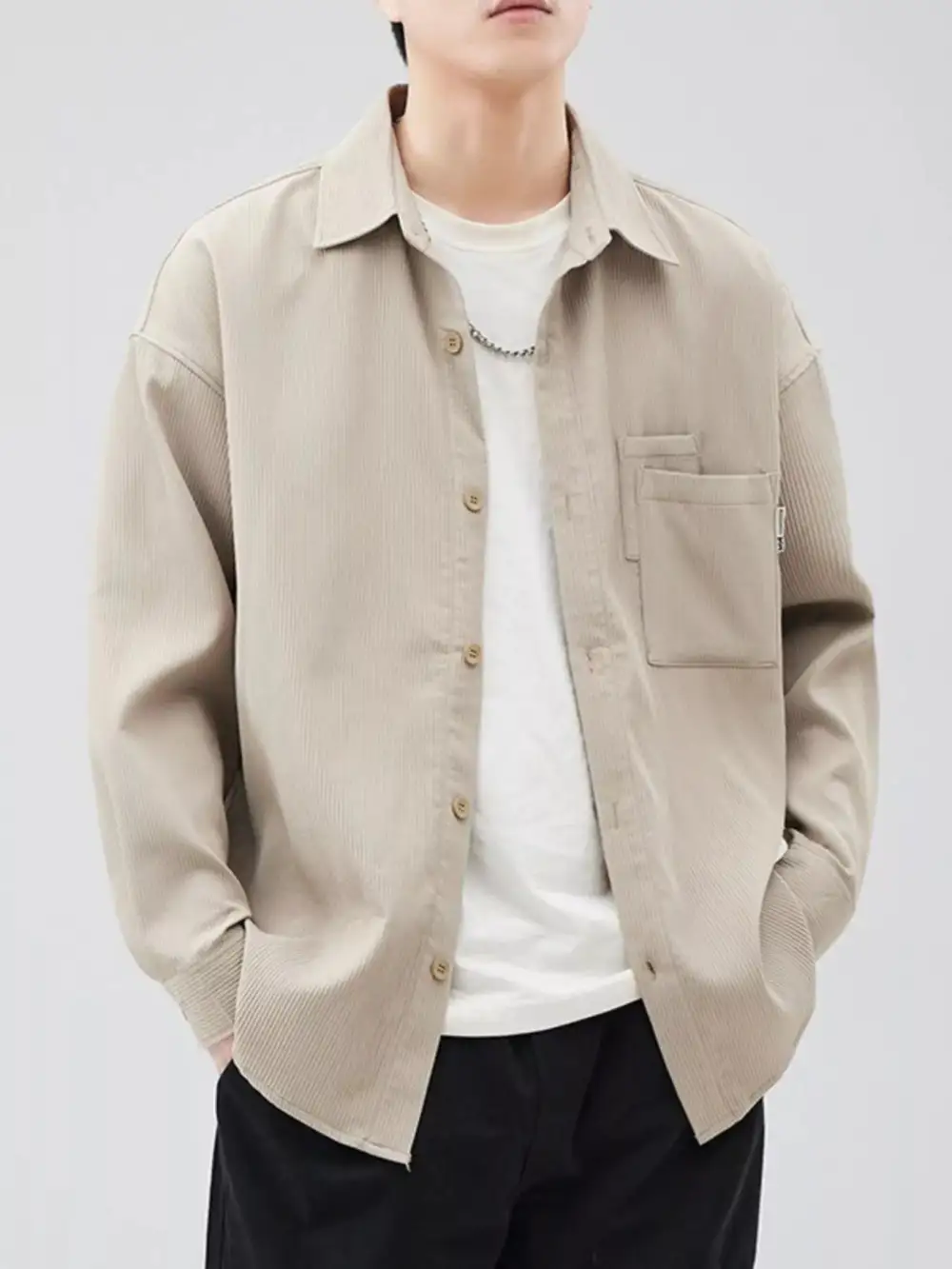 Pocket Detail Button Down Long Sleeve Shirt