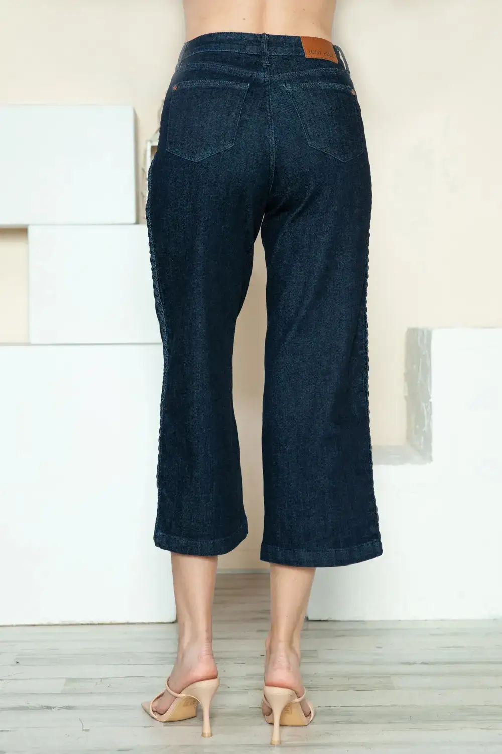 High Rise Side Seam Wide Leg Jeans