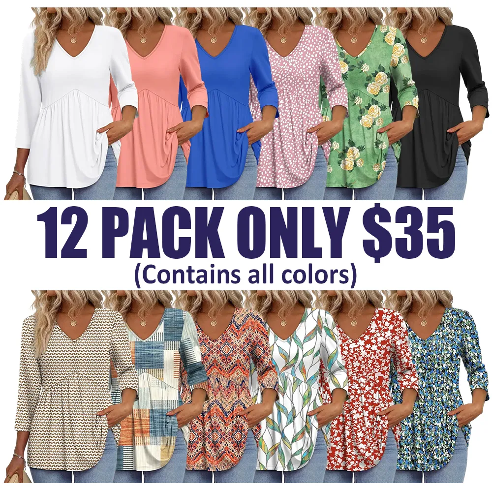 Women's three-quarter sleeve V-neck babydoll top