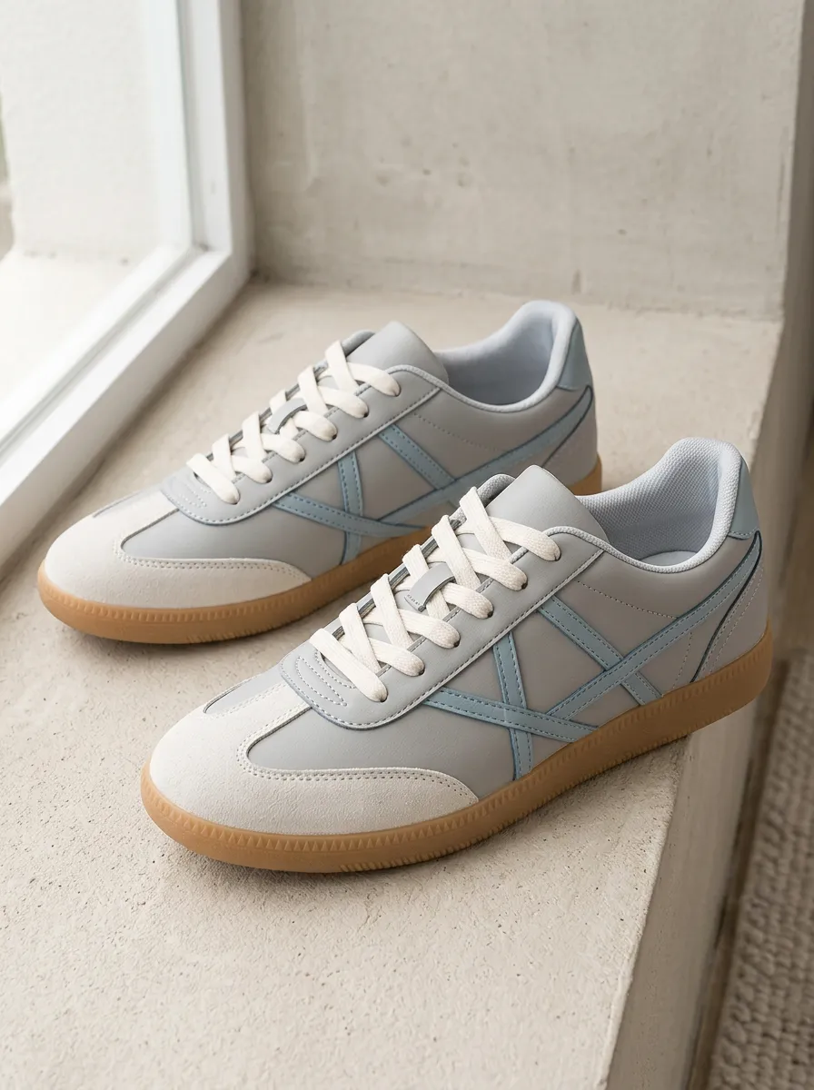 Women's Casual Retro Grey Blue Suede Gum Sole Sneakers
