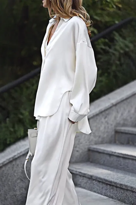 8PACK-Solid Color Silk Fabric Tank Top and Shirt and Pants Three Piece Set