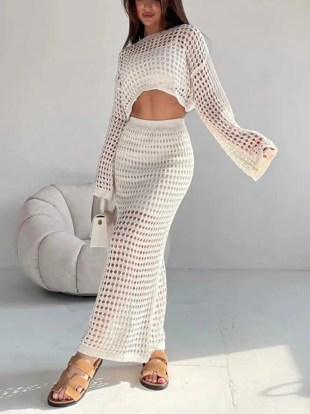 Easygoing Long Sleeve Knit Detail Coordinated Set