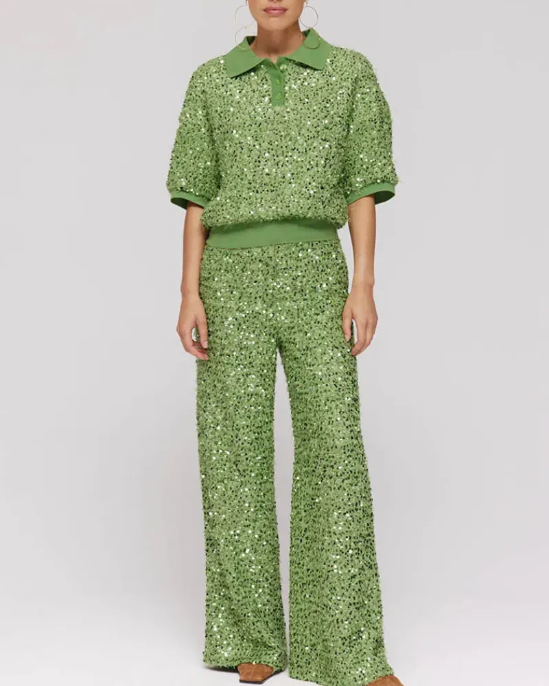 Relaxed Sequin Wide Leg Pants