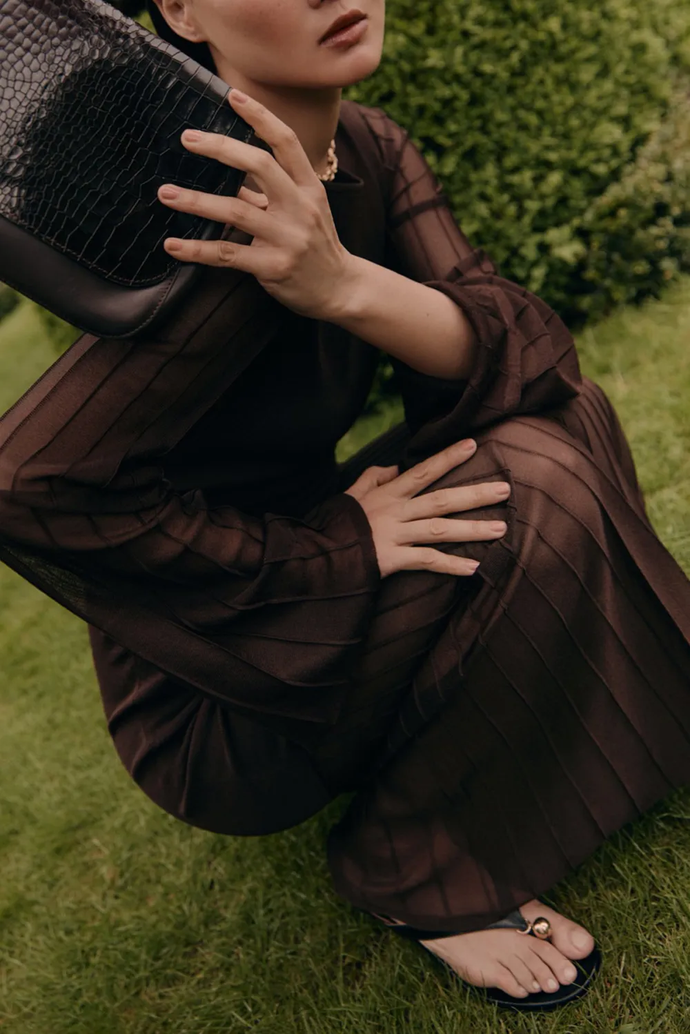 Sheer Flared Sleeve Maxi Dress