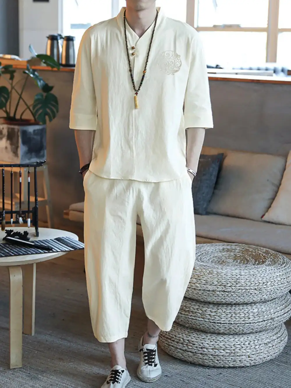 Refined Men's Plus Size Sleeve Top and Pants Set