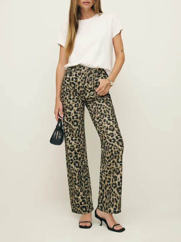 Leopard Print Wide Leg Jeans