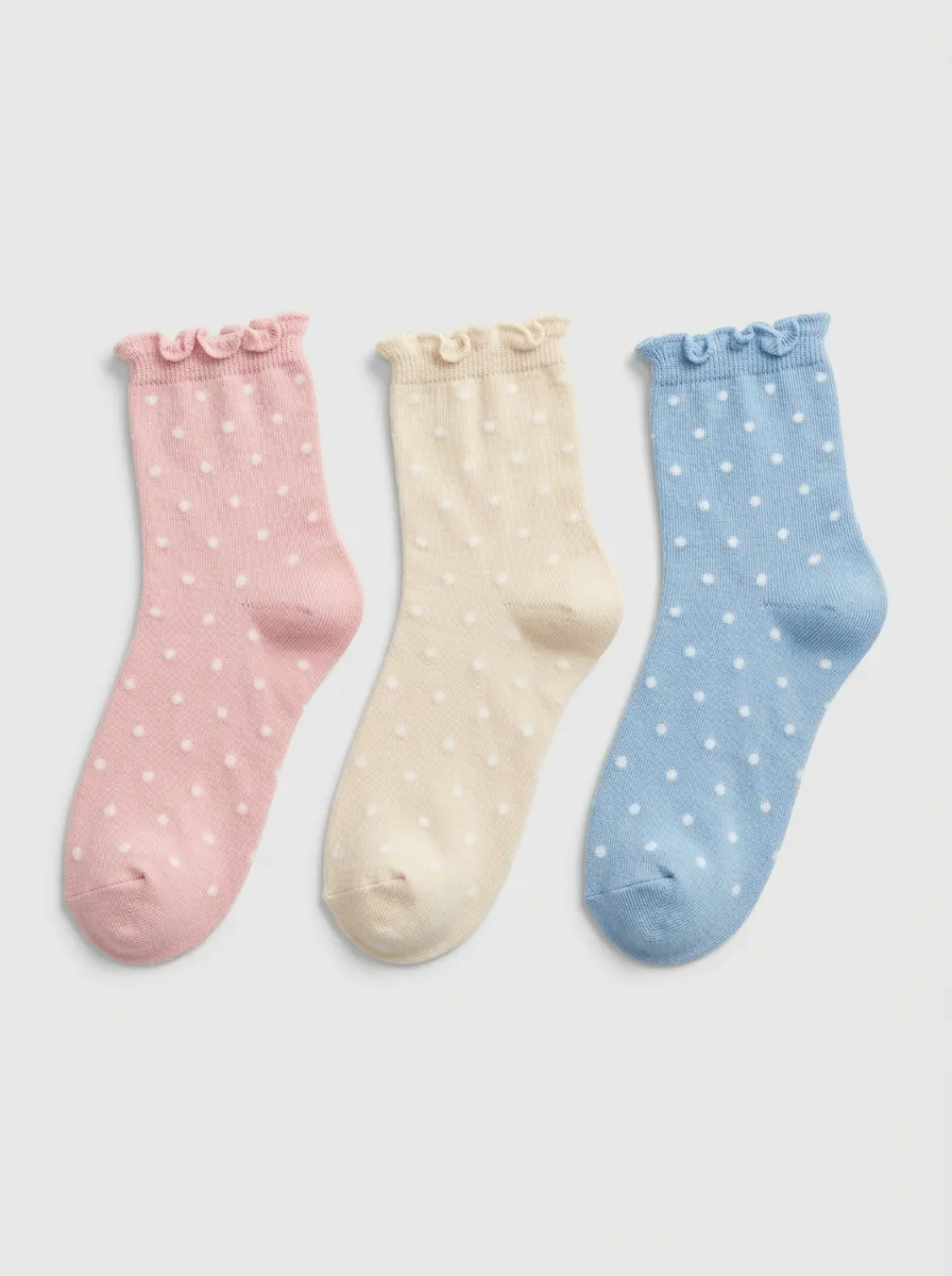 Women's Pastel Polka Dot Ruffle-Trim Crew Socks 3-Pack