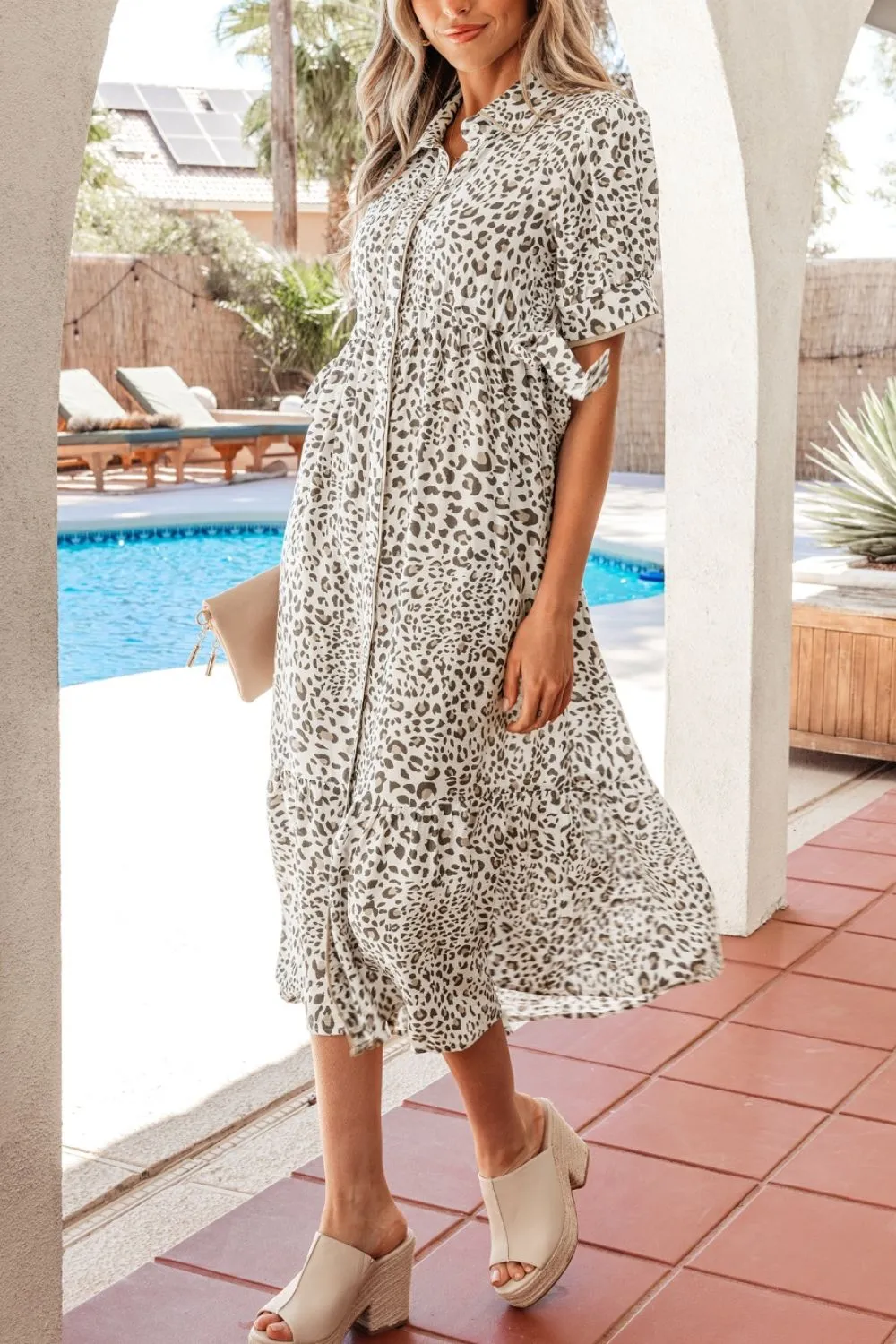 Animal Print Button Front Midi Dress