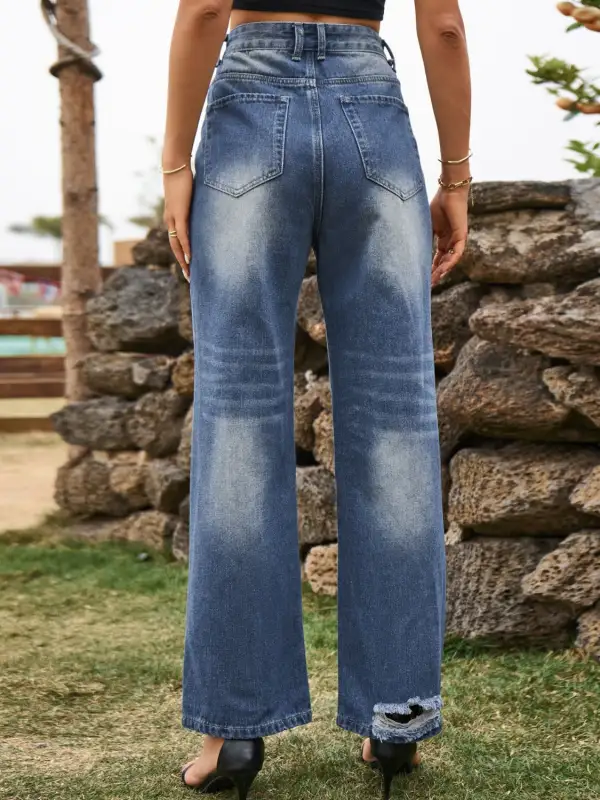 Everyday Distressed Pocketed Denim Jeans